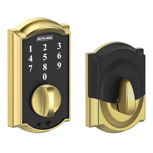 SCHLAGE BE375 CAM 605 Touch Keyless Touchscreen Electronic Deadbolt Lock, Bright Brass