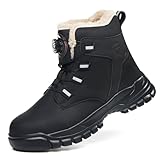 KOIFISH Arbeitsschuhe Herren Damen Winter Sicherheitsstiefel Warm Gefütterte Sicherheitsschuhe Leicht Komfort Stahlkappenschuhe mit Drehverschluss Schwarz 44