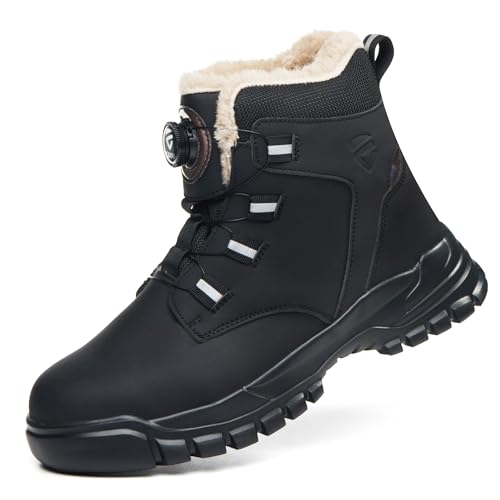 KOIFISH Botas de Seguridad para Hombre Mujer Invierno Botas de Trabajo con Punta de Acero Antideslizante Zapatos de Seguridad Comodas Ligeras Negro 43