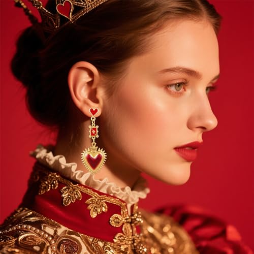 Queen of Hearts Earrings for Women Poker Card Red Heart Drop Dangle Earrings Unique Poker Gold Earring Red Queen Hearts Halloween Jewelry Outfits Accessories3