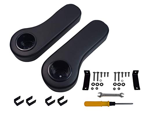 NOKINS Golf Cart Rear Seat Kit Arm Rests Set with Cup Holder,Increase Support Frame,Prevent Tilting,No Drilling,for Club Car EzGo Yamaha (Black)