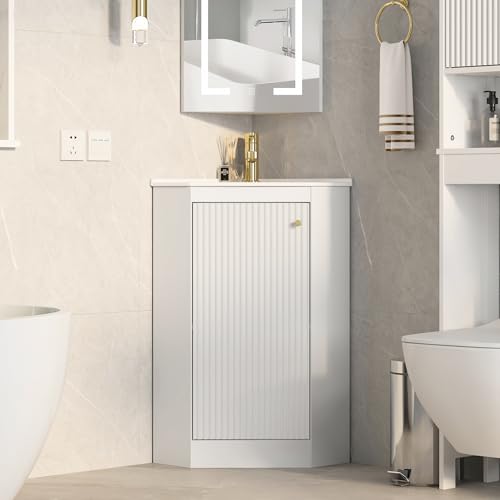 24" Corner Bathroom Vanity Sink Combo for Small Space, Freestanding