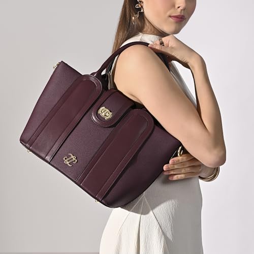 Image of Lavie Signature Canva Lock Satchel Bag | Satchel Handbag for Work | Ladies Purse | Stylish Shoulder Bag | Gift for Women