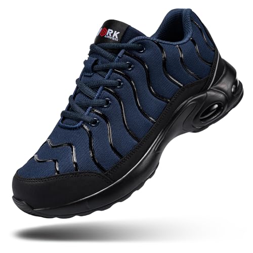 Image of DYKHMILY Cushioned Steel Toe Sneakers for Men Wide Toe | Puncture Proof ASTM Safety Certified Breathable Material Lightweight Slip Resistant Soft &comfortable lining