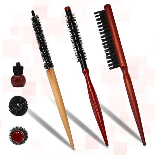 3 cepillos profesionales finos para peinar el cabello, mini rodillo de madera redonda, cepillo Quiff Roller, cepillo de pelo para mujer, cepillo de cerdas para alisar el cabello