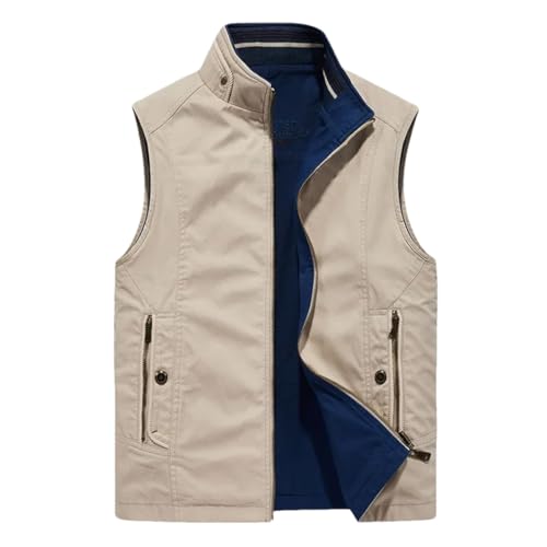 Men's Vest Sleeveless Top Jacket Cotton Casual Multi-Pocket Vest Men's Vest Jacket