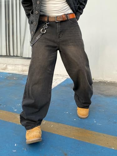 Men's Baggy Hip Hop Jeans Wide Leg Skater Denim Pants Casual Loose Fit Long Trousers Streetwear2
