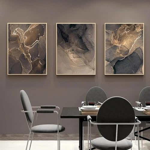 Affiches abstraites en marbre gris or pour decorer un grand mur vide sans effort 80x110cm