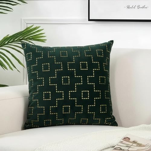 Image of Wakefit Designer Cushion Cover | 16x16 inch | Velvet Foil Print Fabric | Machine Washable | Pack of 1 | Golden Maze | Green Fabric & Golden Print