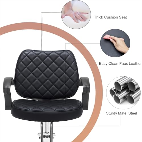 Image of Barber Chair for Hair Stylist- 360Swivel, Adjustable Height& Footrest& Armrest, Capacity 350 LBS Salon Chair with Heavy Duty Hydraulic Pump for Tattoo Shampoo Beauty Shop
