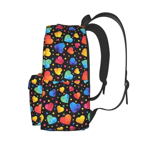 Watercolor Hearts Casual Daypack Laptop Bag School Bookbag Travel Backpack For Kids Teen Boy Girl3