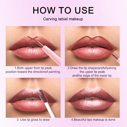 Image of evpct 2Pcs Beige Gold Mature Red Metallic Glitter Lip Liner and Lipstick Combo, Shimmery Lip Gloss Stain Set Makeup for Women LongLasting Waterproof, Metallic Shimmer Iridescent Glossy Liquid Lipstick