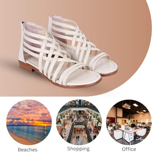 Image of TRASE Gladiator Sandals With Zip Closure Flats For Woman And Girls - Women Sandals - Stylish And Trendy Strappy Design Flat Footwear For College, Office And Beach Wear