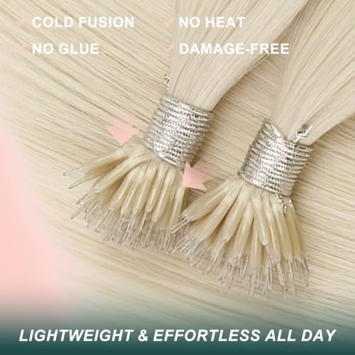 Image of Easyouth 20 Inch Nano Ring Hair Extensions Blonde, White Blonde Nano Bead Hair Extensions Human Hair, 50G 50S, Natural Look, Nano Bead Hair Extension Remy Human Hair, for Long Straight Hair