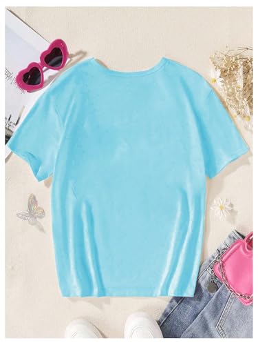 SHENHE Girl's Summer Flower Shirt Letter Print Graphic Crew Neck Tee Vacation Beach Top2