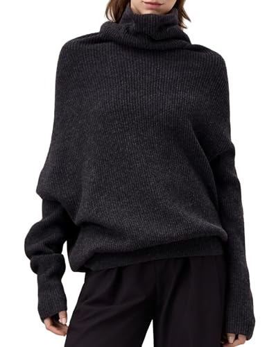 Amoretu Women's Pure Wool Turtleneck Drop-Shoulder Sweater Loose Fit Long Sleeve Tops, 2024