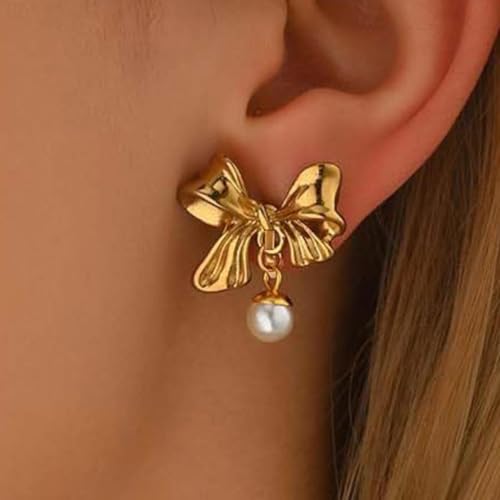 Aretes clip dorados con diseño de lazo para mujer miniatura 2