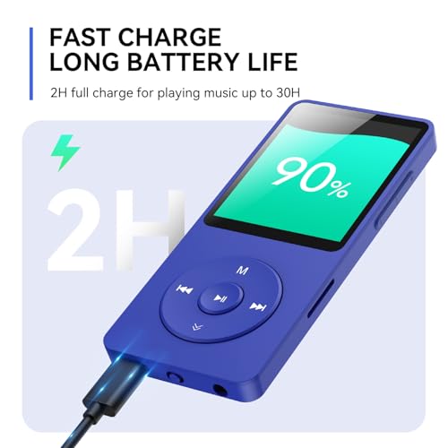 Image of AGPTEK A02 MP3 Player with Bluetooth 5.3, 1.8'' 64GB Portable Music Player | with Speaker, FM Radio, Voice Recorder, Supports Expanded Up to 128GB(Blue)