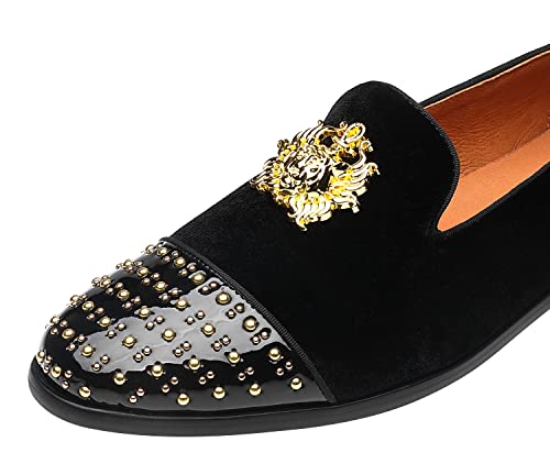 ELANROMAN Men's Loafers Gold Buckle Wedding Party Prom Velvet Dress Shoes4