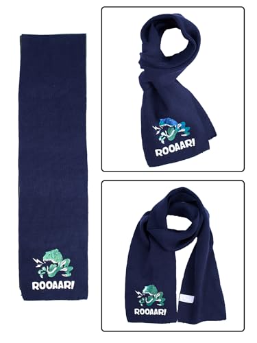 Image of Kid Winter Knit Hat Scarf Dinosaur Warm Knitting Cartoon Animal Beanie Scarf Set for Boys Girls Navy