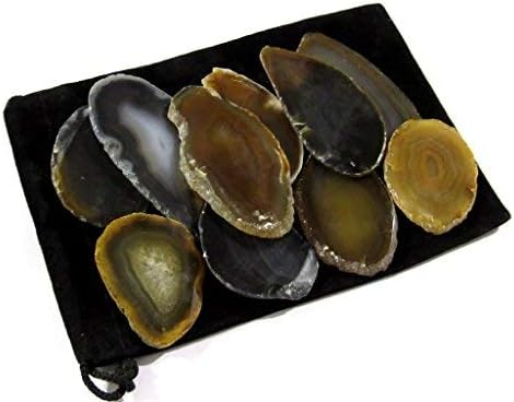 Miniatura 2 de Zentron Crystals - Juego de 12 rodajas de ágata pulida en bolsa de terciopelo (natural)