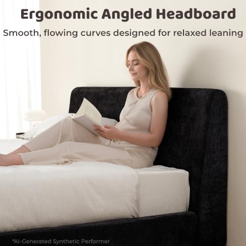 Image of RECCI AirFrame King Upholstered Bed Frame with Ergonomic Angled Headboard | Ergonomic Angled Headboard, 360 Soft Foam Surround, Low Profile Cloud Bed Frame, No Box Spring Required, Easy Assembly