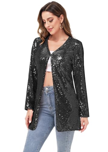 Anna-Kaci Women's Open Front Sequin Coat Las Vegas Blazer Party Club Cocktail Jacket Outerwear4