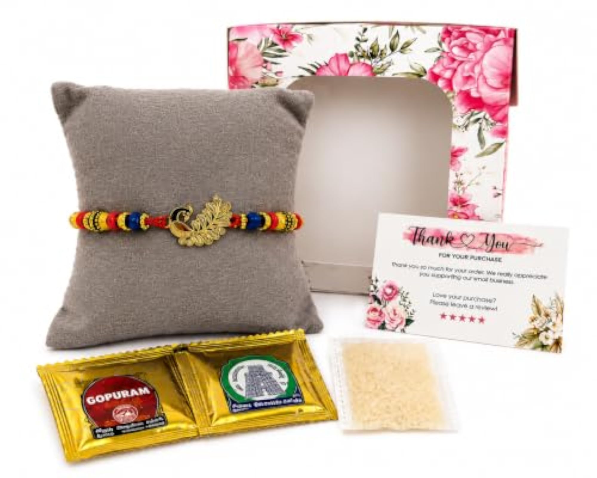 Handmade Peacock Rakhi for Brother with Gift Box & Smiley