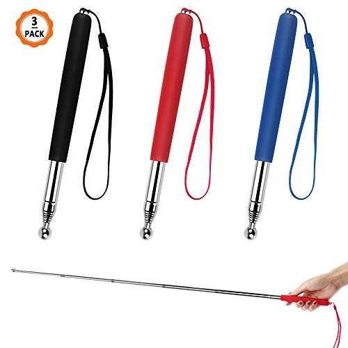 3pcs Puntero Telescópico Extensible, Punteros Telescópicos para Pizarra Blanca Punteros de Enseñanza de Mano de Acero Inoxidable para Maestros Profesores Aula (3 colores)