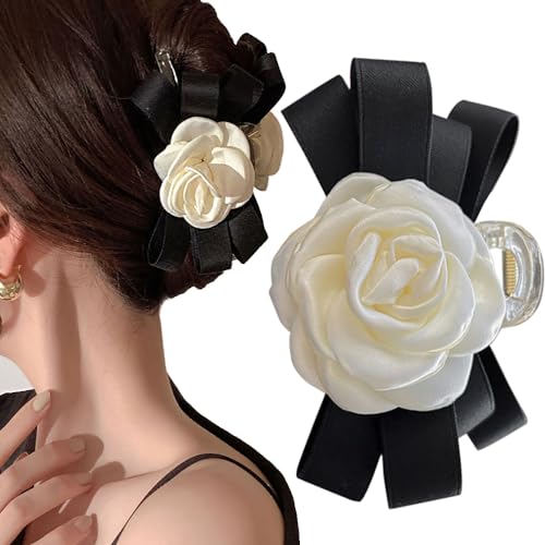 Pinza para cabello con moño y flor blanca Myhiju miniatura 1