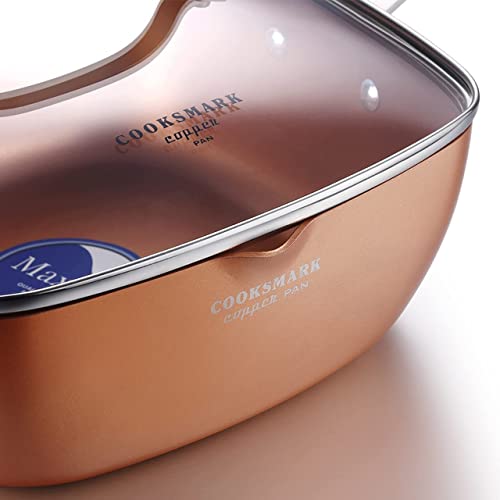All In One Pan Copper Pan 9.5-Inch Nonstick Deep Square Induction Fry Pan With Glass Lid, Stainless Steel Fry Basket, Steamer Rack, Dishwasher Suitable Oven Suitable 4 Pcs Set(Upgrade) #TOP4
