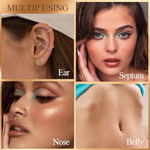 Image of PEAKLINK 16G 18G 316L Stainless Steel CZ /OPAL Septum Piercing Septum Clicker Ring Hinged Nose Ring Daith Earrings Conch Piercing Jewelry Helix Cartilage Tragus Lobe Belly Hoop Earring