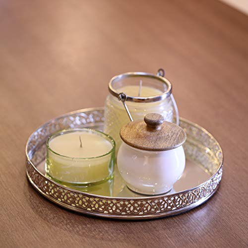 Image of Craft Brio -A TRENDY HANDICRAFTS Round Decorative Mirror Tray 10 inches Dia Gold Plated Round Decorative Glass Mirror for Weeding and Pooja Diwali Gifting (10 X 10 X 2 Inches) (Silver)