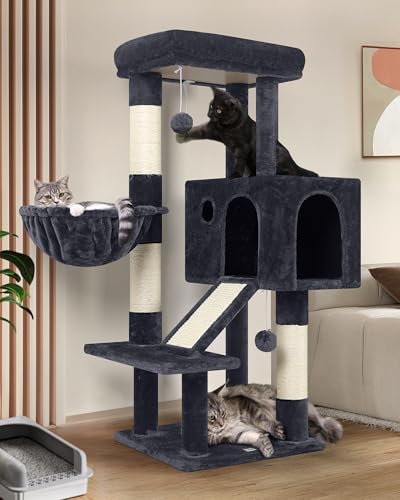 Globlazer Kratzbaum Große Stabil mit 8 cm Dicker Stamm Sisal Katzenhaus Gepolsterte Sitzstangen Korb Kratzrampe Plüsch Spielzeug, Katzenbaum hoch...