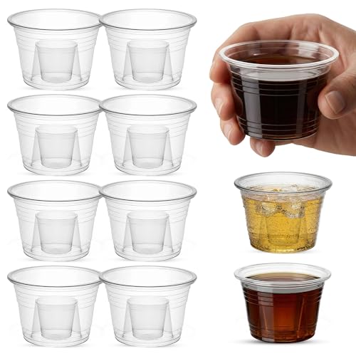 CHEF ROYALE 50x 25ml Jager Bomb Clear Shot Glasses — Reusable Party Cups — Plastic Cups for Birthdays & Weddings — CE-Marked Sample Tasting Cups Perfect for Jelly Shots