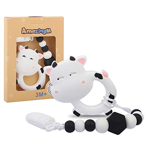 AmazingM Baby Teething Toys,Food Grade Silicone Teether Toy with Pacifier Clip Holder,BPA Free,Freezer