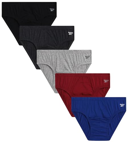Reebok Low Rise Mens Briefs - 5 Pack Soft Cotton Underwear with Supportive Contour Pouch - Supportive Fit for Everyday Wear