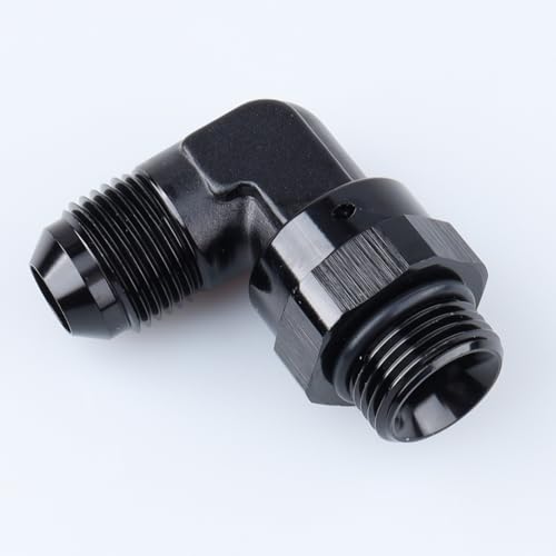 Image of AC PERFORMANCE Aluminum 90 Degree -8 AN Male Flare to -8 AN Male Swivel Fitting Adapter With AN8 O-ring ORB Port, Black