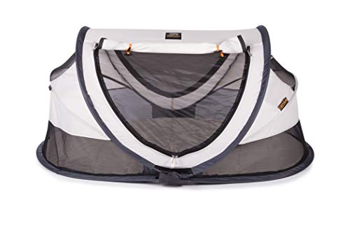 Deryan Reisbed/Travel-cot Peuter reisbedtent inclusief tent + zelfopblazende matras + katoenen overtrek met ritssluiting met pop-up binnen 2 seconden opgebouwd, crème