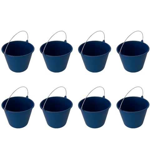 KEROPPA Cubo de Goma 16 L, Pack 8 Uds, Con Asa Metálica, Uso Doméstico Para Limpieza, Transporte o Almacenamiento, Fabricado en España, Azul