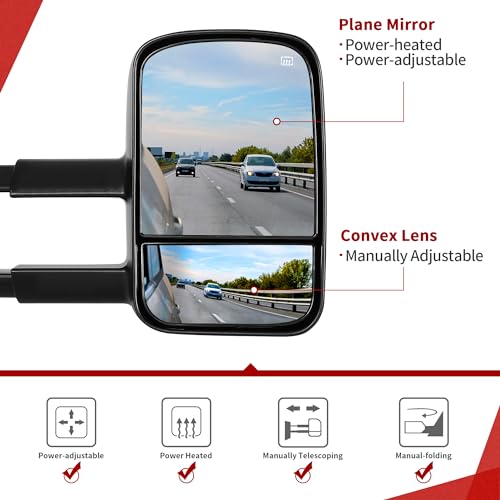 YITAMOTOR Towing Mirrors Compatible with 2014-2018 Chevy Silverado GMC Sierra 1500, 2015-2018 Silverado Sierra 2500 HD 3500 HD, Power Control Heated Manually Folding Telescoping Side Mirror Black by YITAMOTOR - Used condition - Image 2