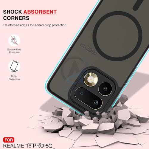 Image of AESTMO Realme 16 Pro Back Cover | 360 Protection | Matte Frosted Hard Back Translucent | Compatible with MagSafe Accessories (MagSafe Matte Hard Black Bumber)