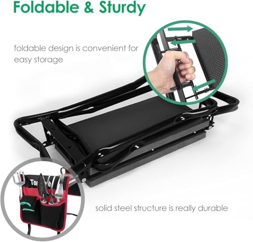 Image of TomCare Garden Kneeler Seat Garden Bench Garden Stools Foldable Stool with Tool Bag Pouch EVA Foam Pad Outdoor Portable Kneeler Christmas Gardening Gifts for Women Men,Large 21.65 inchx10.62 inchx18.89 inch,Black