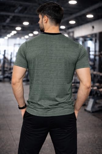 Image of Men's Solid Gym T-Shirt | Slim Fit Gym & Training Tee | Breathable Stretch Fabric | Round Neck Sports Wear for Workout