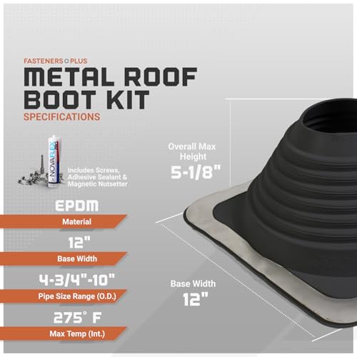 Image of Fasteners Plus #6 Square EPDM Metal Roof Pipe Flashing Boot