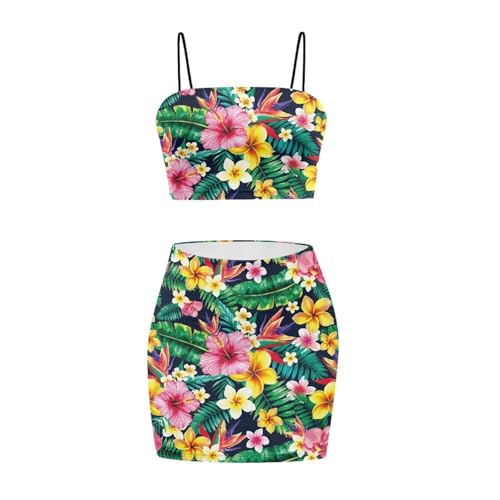 Image of Biyejit Women's 2 Piece Summer Outfits Spaghetti Strap Crop Tops and Bodycon Mini Skirt Dress Set Plus Size S-4XL