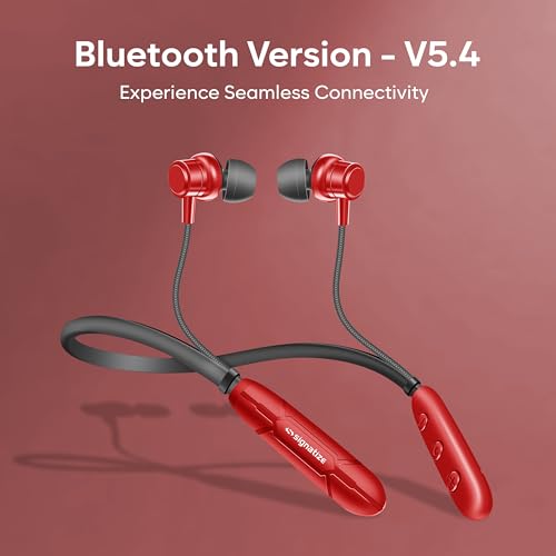 Image of Bluetooth Neckband Earphones, Bluetooth V5.4, 25+ Hours Playtime, C-Type Fast Charging Port, Multi-Function Integrated Controls, Red