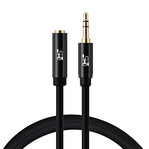 SHD Audio Extension Cable Male to Female 3.5mm Aux Stereo Cable 24K Gold Plated Step Down Design Metal Connectors with High Purity OFC Conductor Black-10Feet