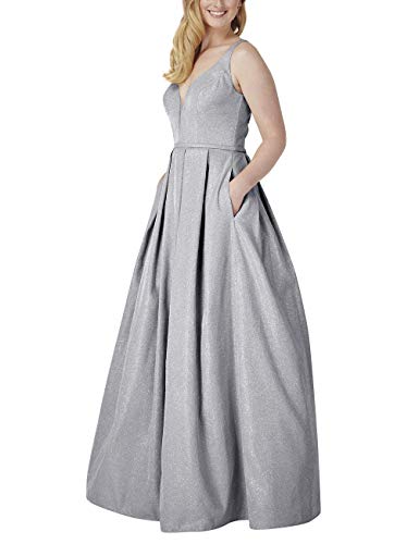 Image of VKBRIDALWomen's Glittery Spaghetti V-Neck Prom Dresses Long Side Split Formal Evening Gowns 4 Style2-silver
