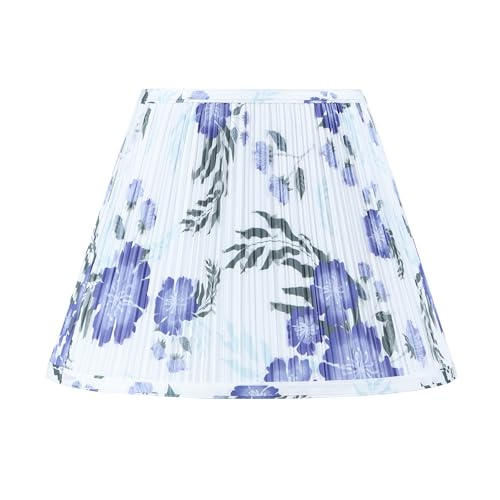 Image of Aspen Creative 33178, Hardback Empire Transitional Spider Lamp Shade, Mushroom Pleated White with Blue Floral Print Designed Fabric, 8 inch Top x 15 inch Bottom x 11 inch Slant Height